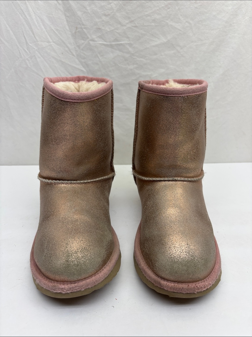 UGG Metallic Pink Faux-Shearling Boots, SZ 3 little girl